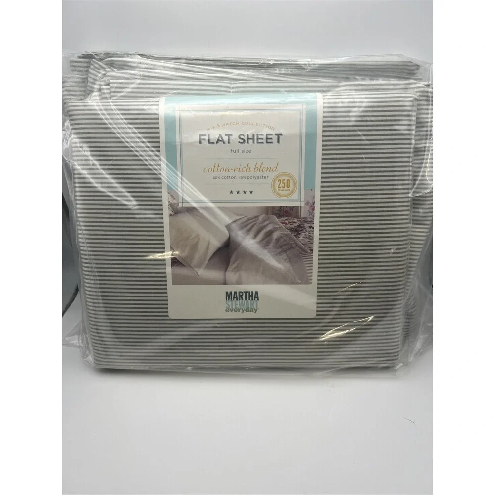 Martha Stewart Everyday Full Flat Sheet, Green Strip, 250 Thread count X2 1 NWT